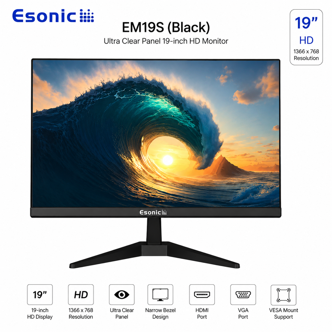 Esonic EM19S (Black) Ultra Clear Panel 19-inch HD Monitor