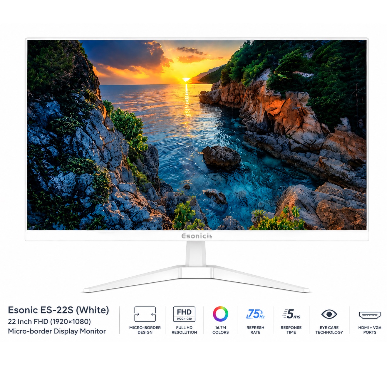 Esonic ES-22S (White) 21.5 Inch FHD Micro-border Display Monitor