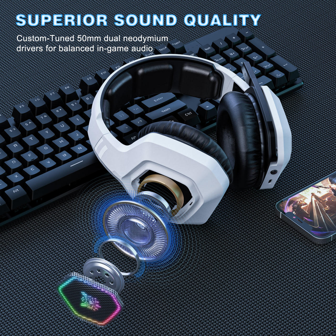 Onikuma B100 RGB Wireless White Gaming Headset