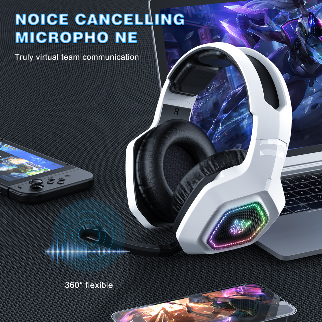 Onikuma B100 RGB Wireless White Gaming Headset