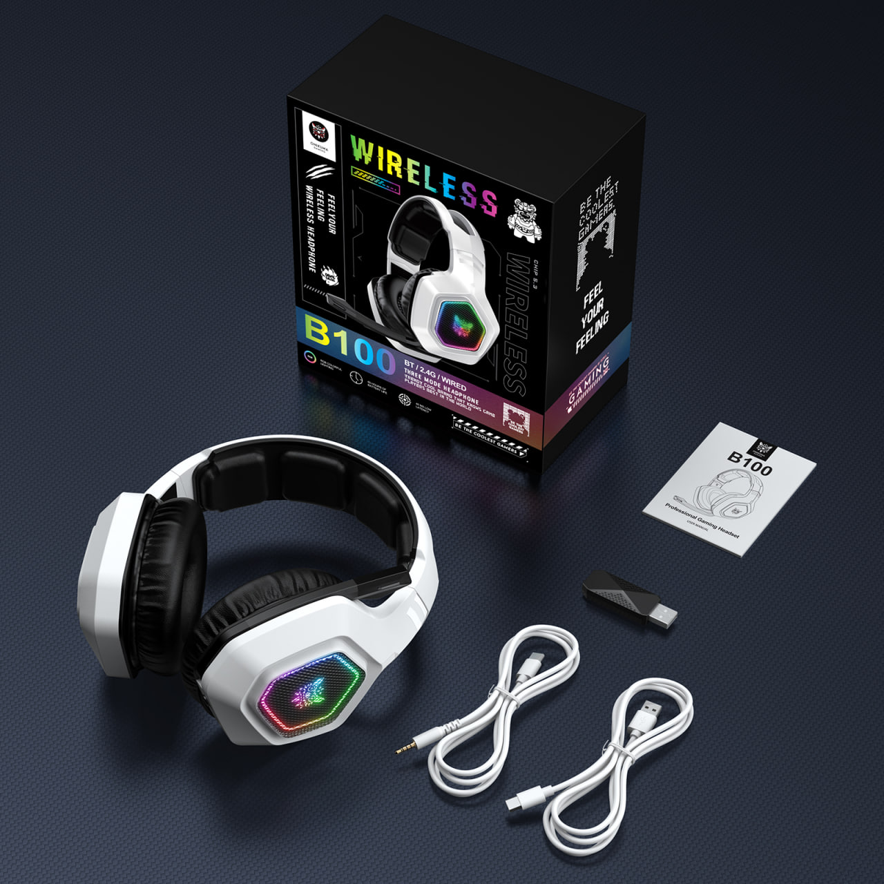 Onikuma B100 RGB Wireless White Gaming Headset