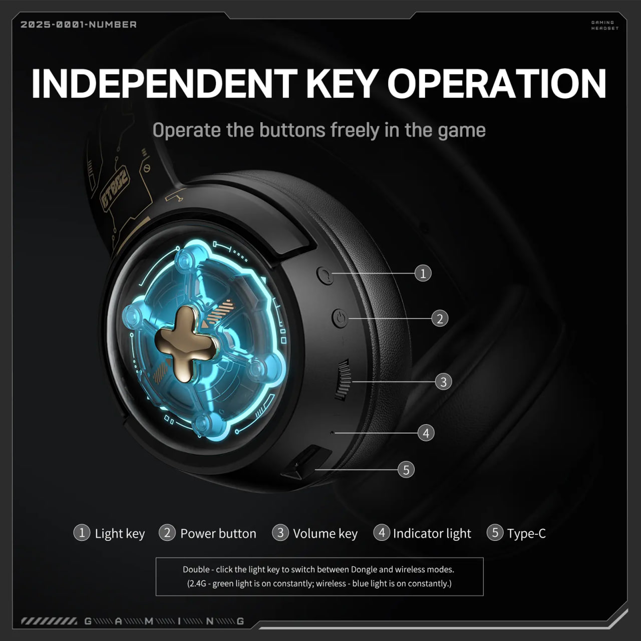 Onikuma GT802 Tri-mode Wireless Stereo RGB Black Gaming Headphone