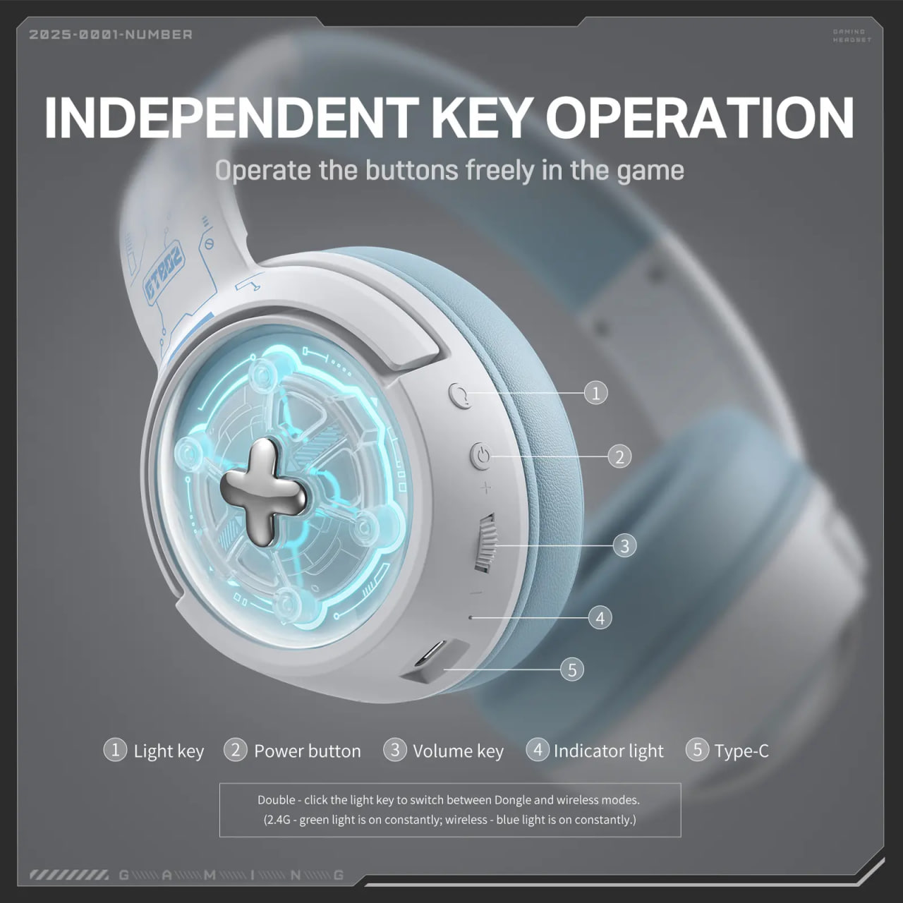 Onikuma GT802 Tri-mode Wireless Stereo RGB White Gaming Headphone