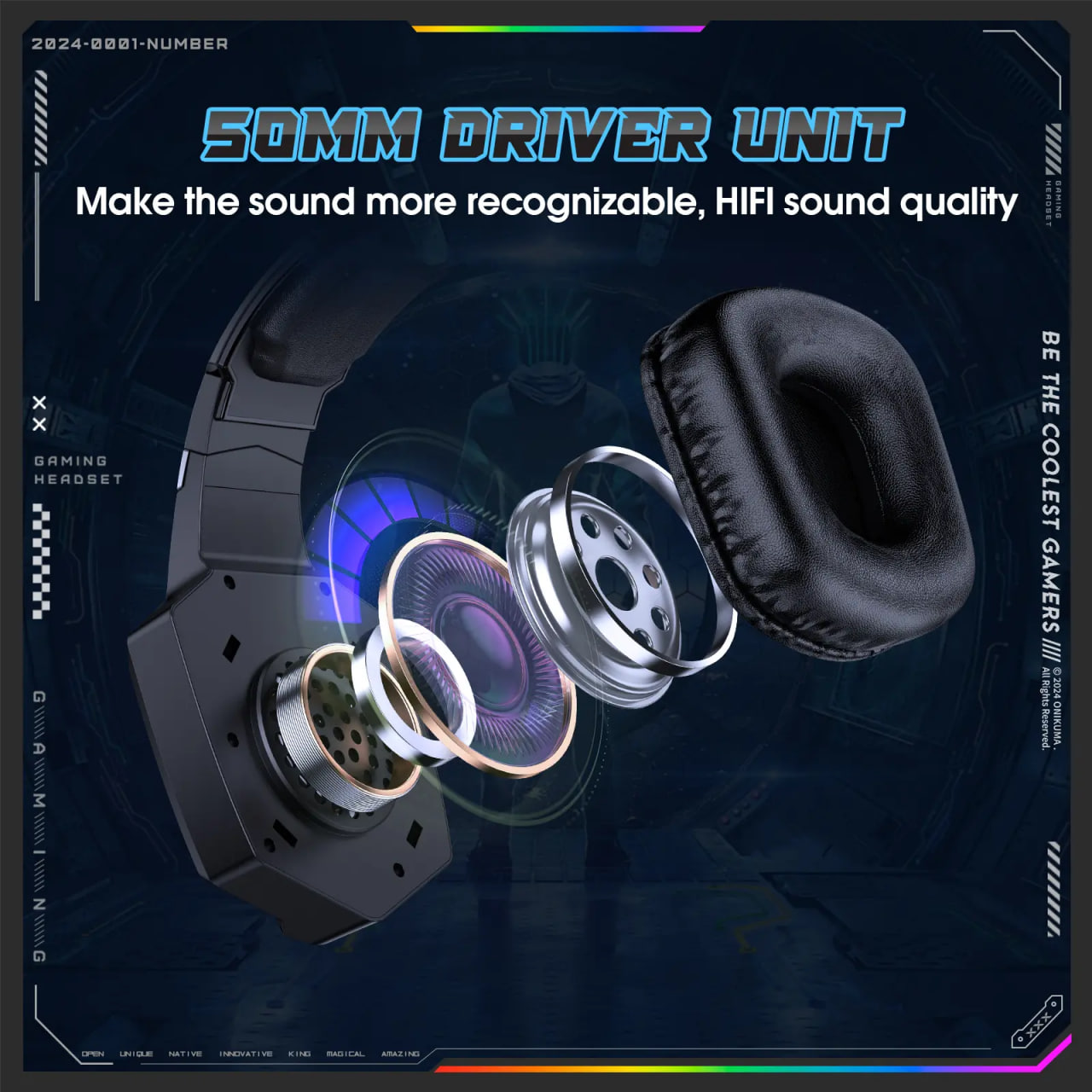 Onikuma GT806 Tri-mode Wireless Black Gaming Headphone