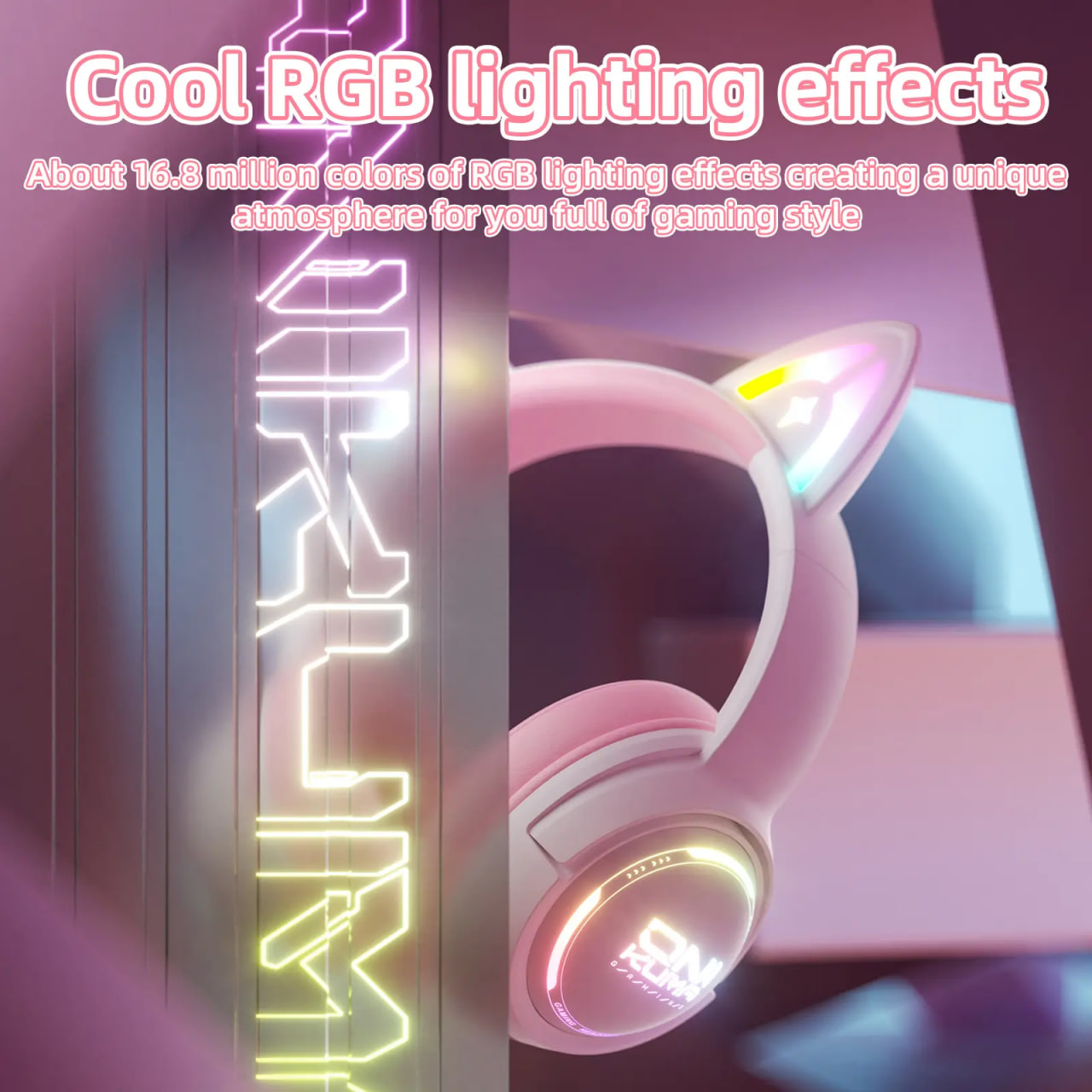 ONIKUMA GT838 Wireless RGB Gaming Pink Blue Headset