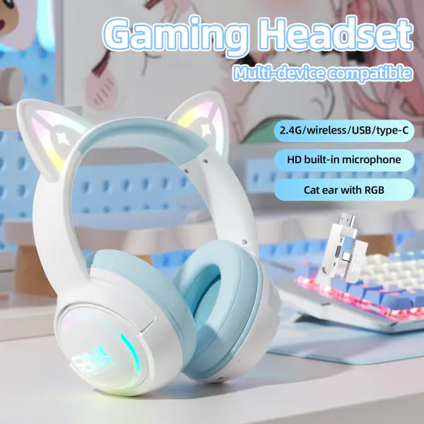 ONIKUMA GT838 Wireless RGB Gaming White Blue Headset