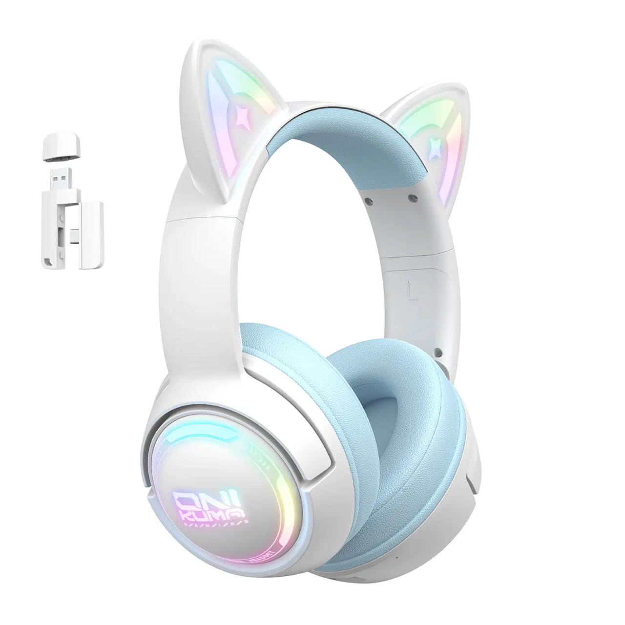 ONIKUMA GT838 Wireless RGB Gaming White Blue Headset