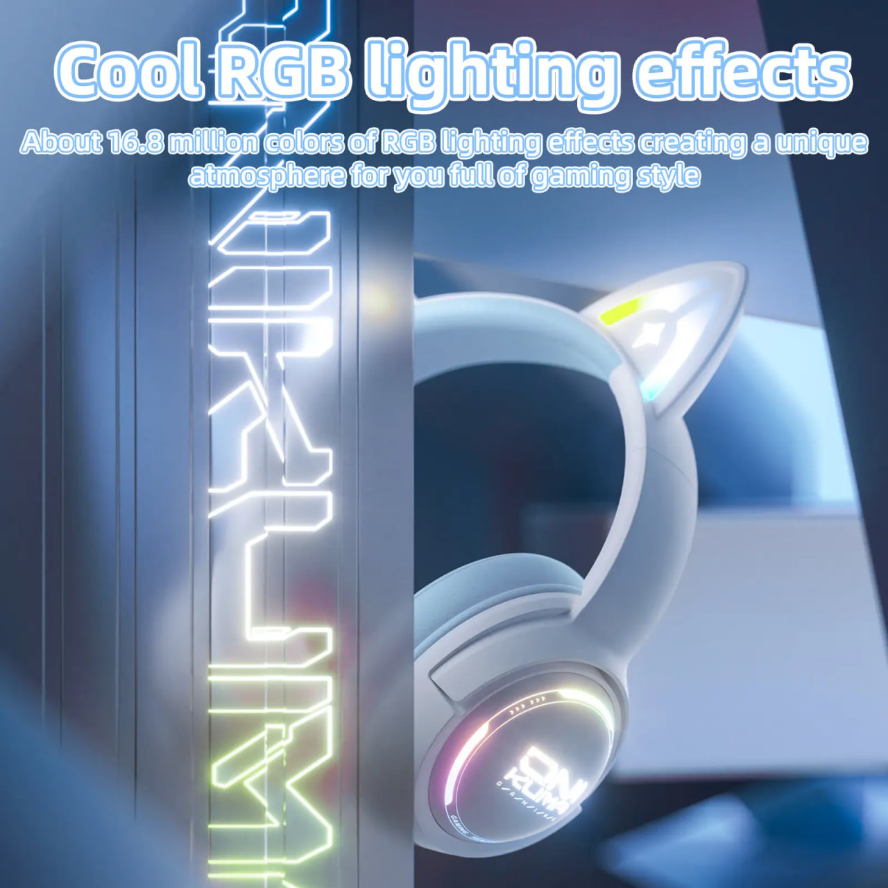 ONIKUMA GT838 Wireless RGB Gaming White Blue Headset