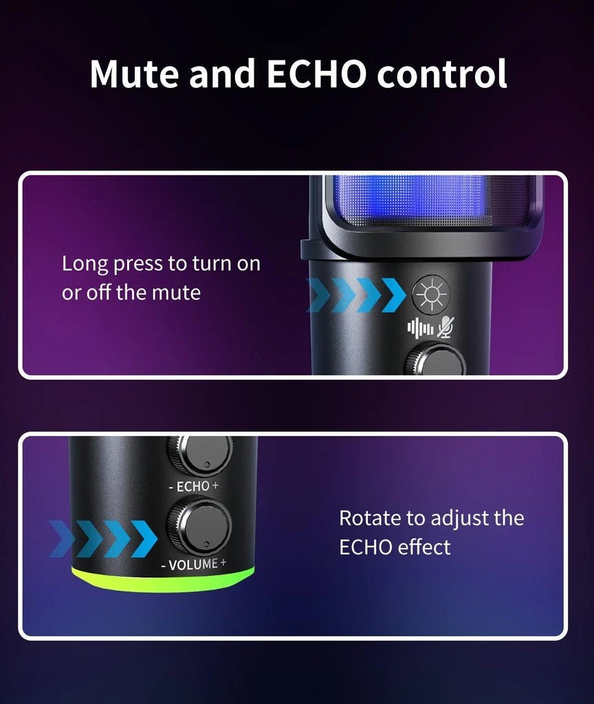ONIKUMA M530 RGB Condenser USB Multifunctional Knob & Monitoring Black Microphone