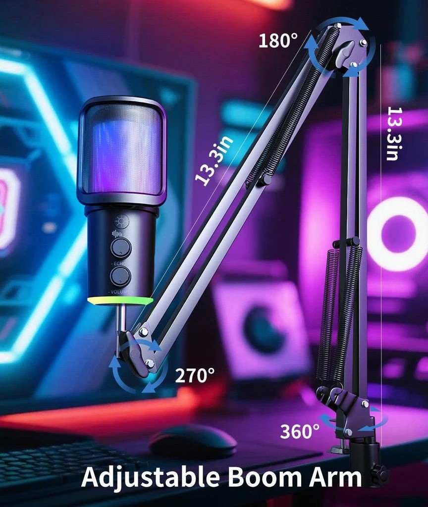 ONIKUMA M530 RGB Condenser USB Multifunctional Knob & Monitoring Black Microphone