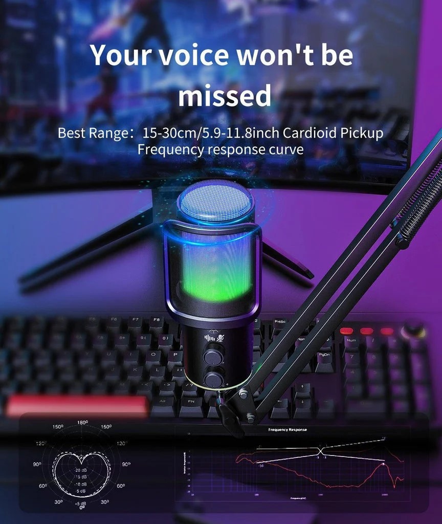 ONIKUMA M530 RGB Condenser USB Multifunctional Knob & Monitoring Black Microphone