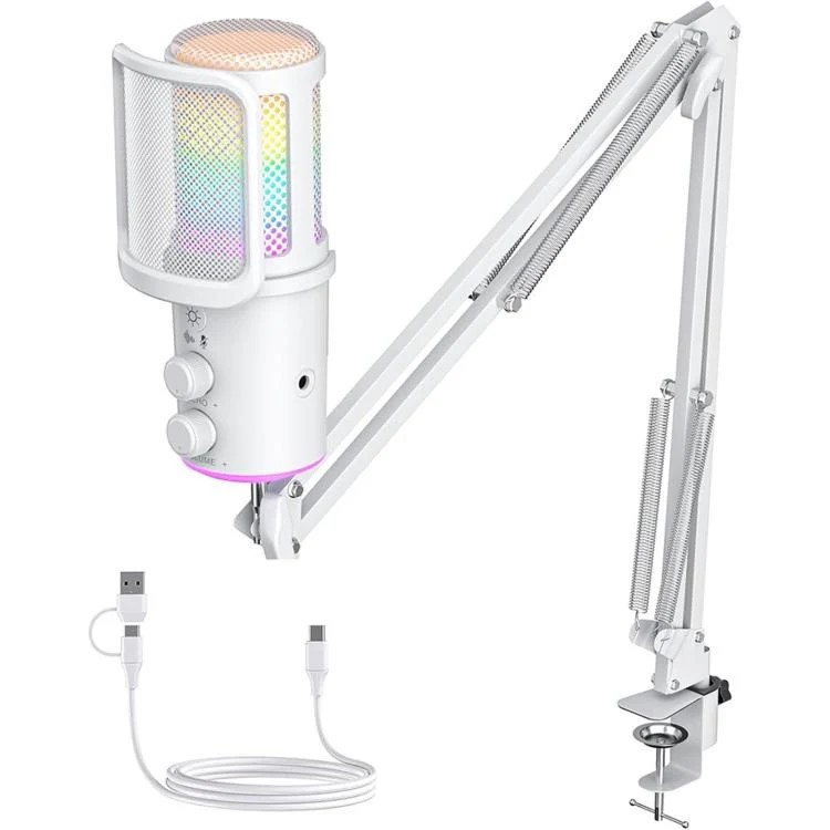 ONIKUMA M530 RGB Condenser USB Multifunctional Knob & Monitoring White Microphone
