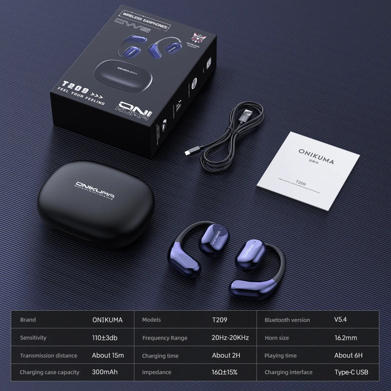 ONIKUMA T209 OWS Bluetooth V5.4 40ms Low Latency Wireless Earbuds With Charging Case