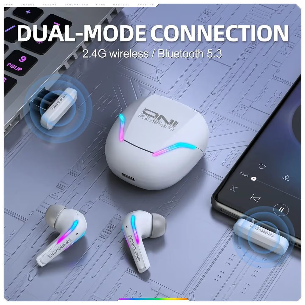 ONIKUMA T27 2.4G Wireless Gaming Earbuds with ENC Mic White