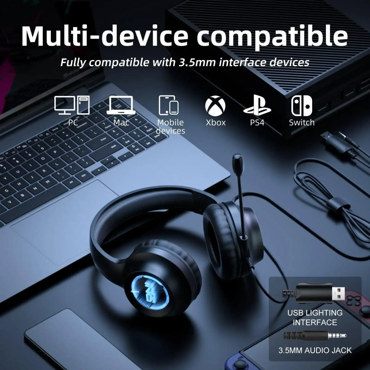 ONIKUMA X36 RGB 3.5mm Over-Ear Black Gaming Headset
