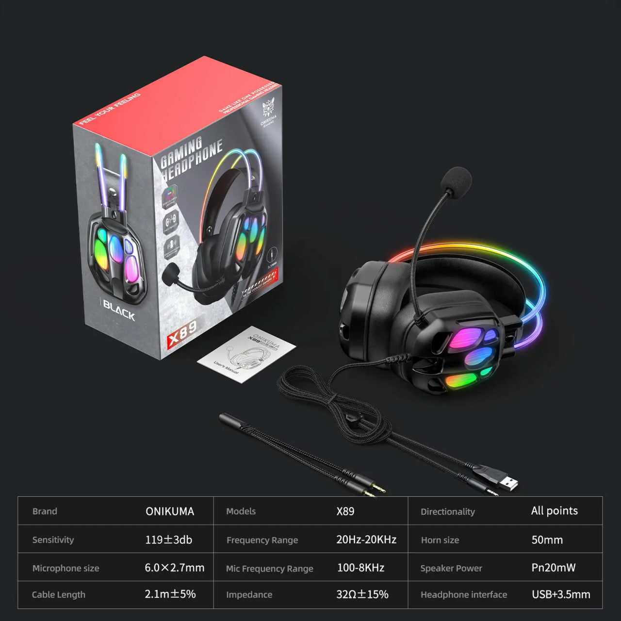Onikuma X89 RGB Wired Gaming Headphone