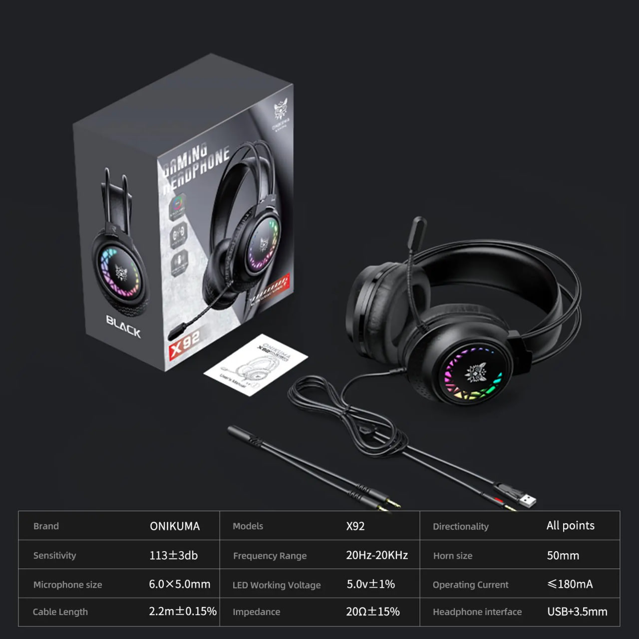 Onikuma X92 Wired RGB Gaming Headphone