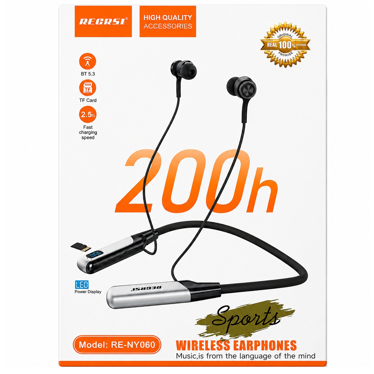 RECRSI RE‑NY060 200h Sports Wireless Bluetooth LED Display Neckband