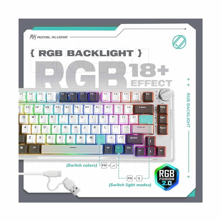Royal Kludge RK H81 Tri Mode RGB Hot Swap (Blue Switch) White Night Mechanical Gaming Keyboard