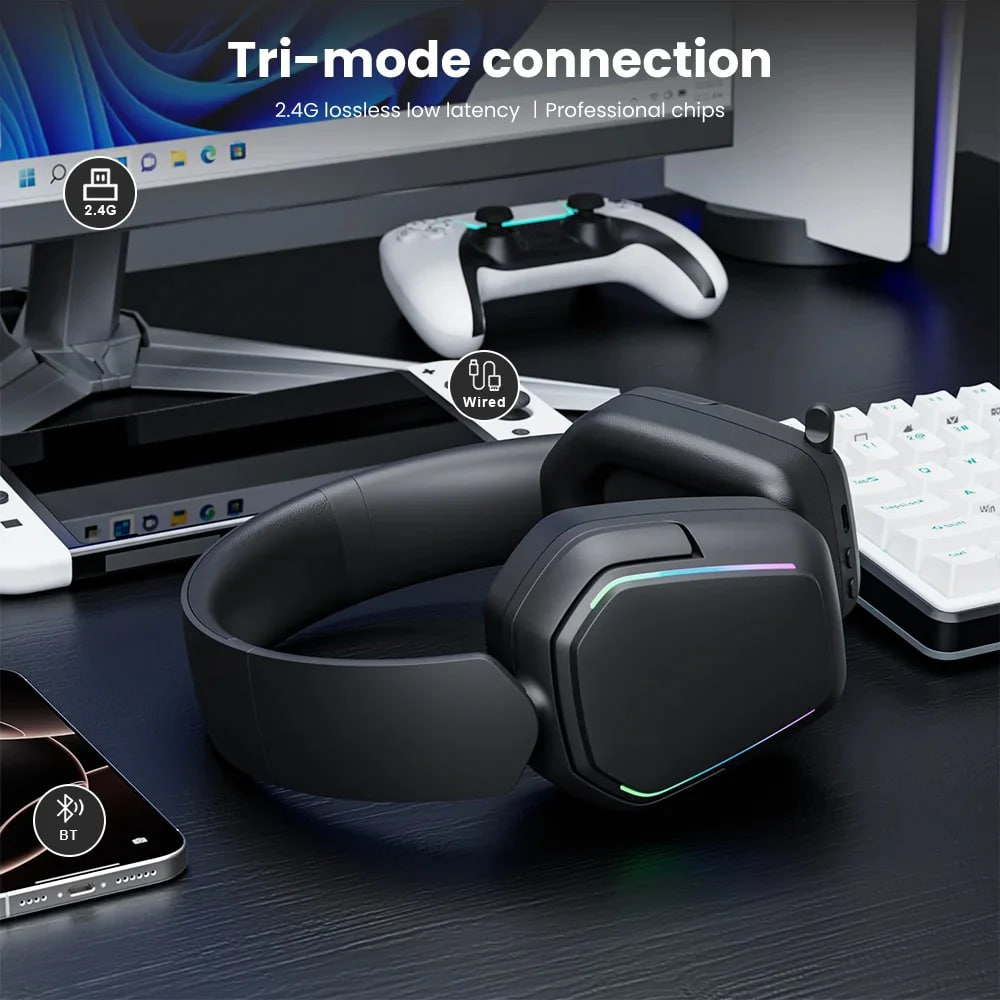 Royal Kludge RK HG101 RGB (Tri-Mode) Hot Swap Matte Black Gaming Headphone