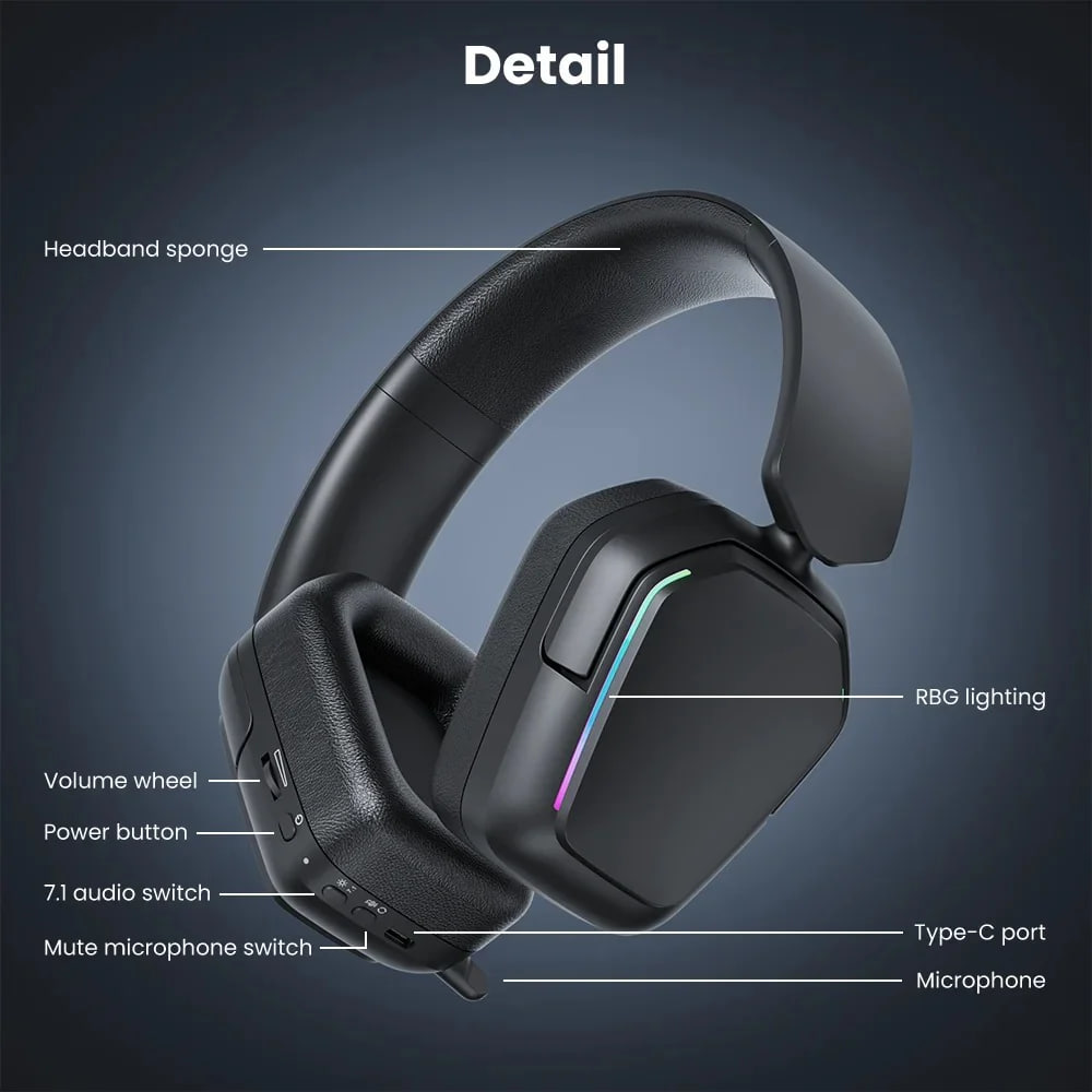 Royal Kludge RK HG101 RGB (Tri-Mode) Hot Swap Matte Black Gaming Headphone