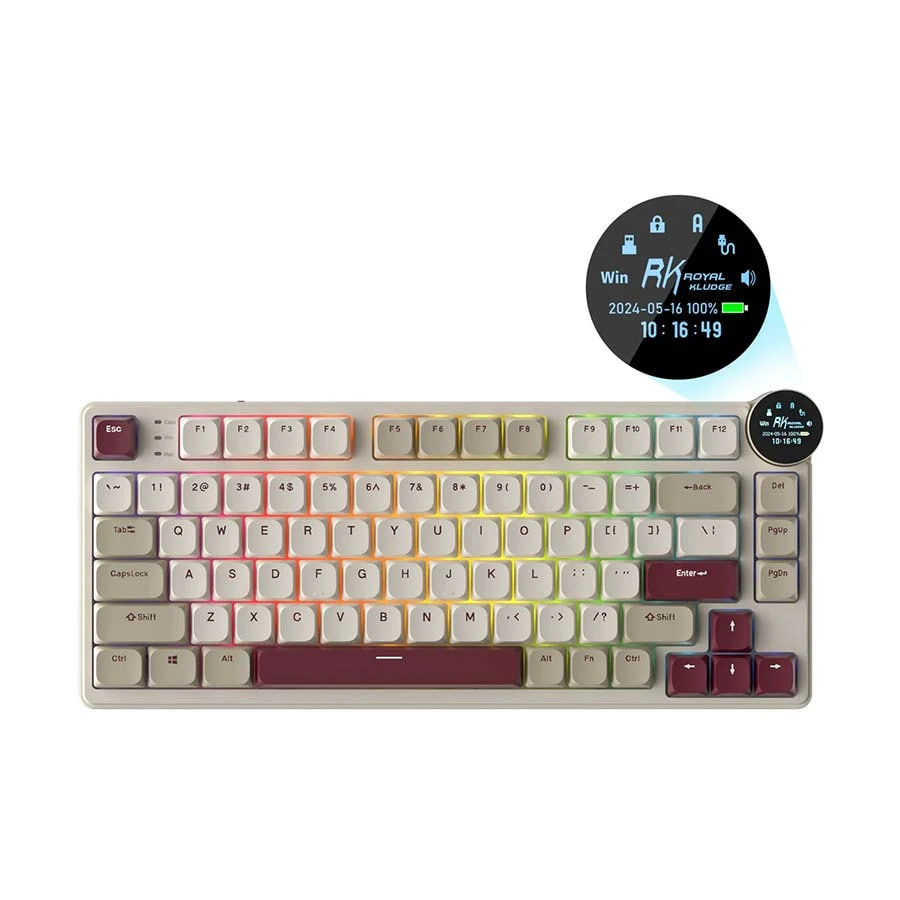 Royal Kludge RK N80 Low-Profile Tri Mode RGB Hot Swap (Brown Switch) Rosy Cloud (Dune Red) Mechanical Gaming Keyboard