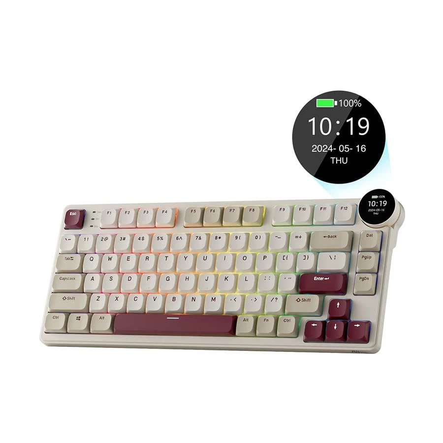 Royal Kludge RK N80 Low-Profile Tri Mode RGB Hot Swap (Brown Switch) Rosy Cloud (Dune Red) Mechanical Gaming Keyboard