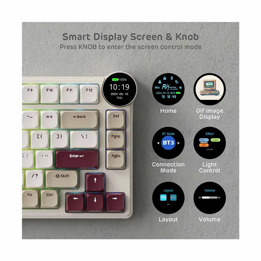 Royal Kludge RK N80 Low-Profile Tri Mode RGB Hot Swap (Brown Switch) Rosy Cloud (Dune Red) Mechanical Gaming Keyboard