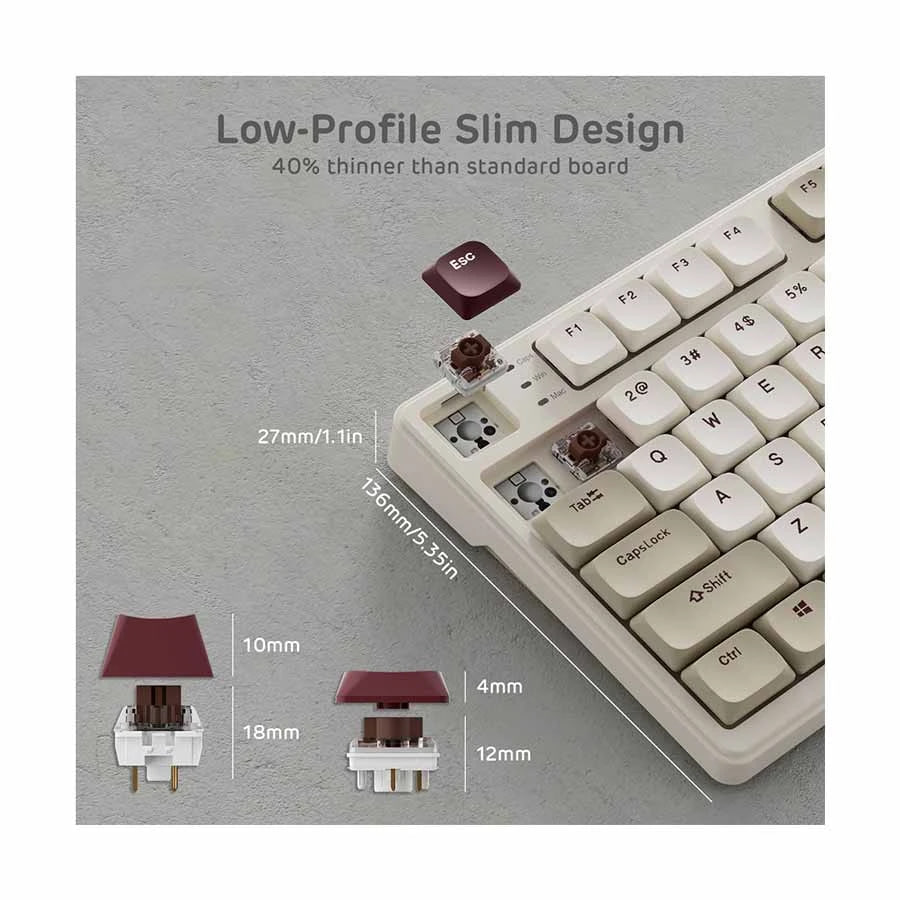 Royal Kludge RK N80 Low-Profile Tri Mode RGB Hot Swap (Brown Switch) Rosy Cloud (Dune Red) Mechanical Gaming Keyboard