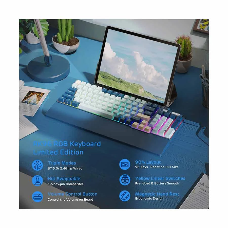 Royal Kludge RK96 Tri Mode RGB Hot Swap (Brown Switch) Forest Blue Mechanical Gaming Keyboard