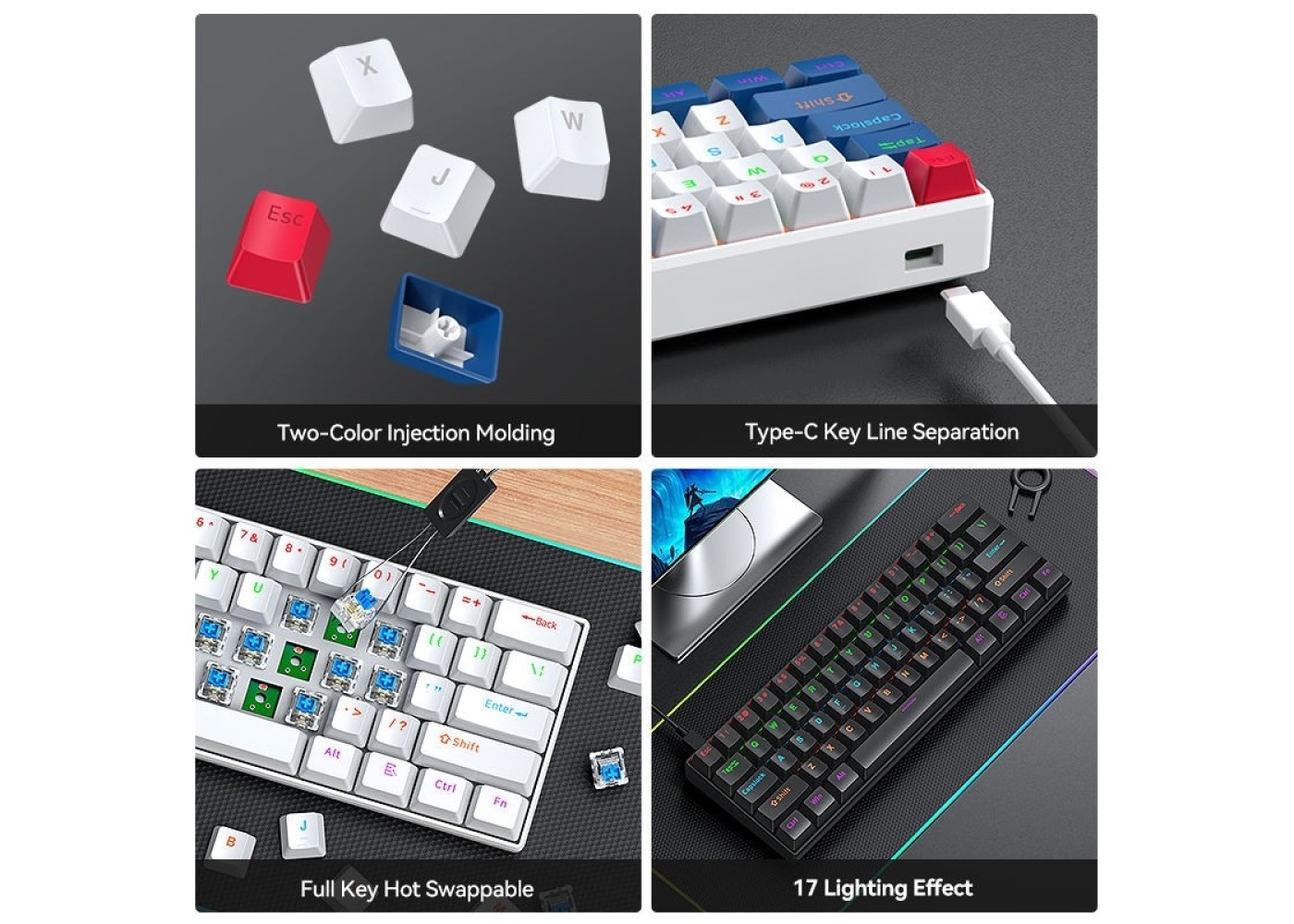 T-Wolf T60 60% Wired RGB Mechanical Gaming Keyboard